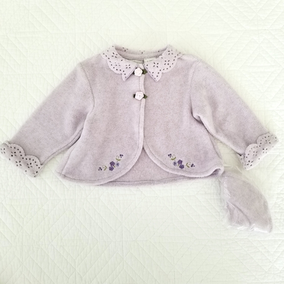 Vtg Lilac Rosebud Fleece Jacket Cap Outfit Infant Girl 6 9 Months SomeBunny NWT - Picture 2 of 6